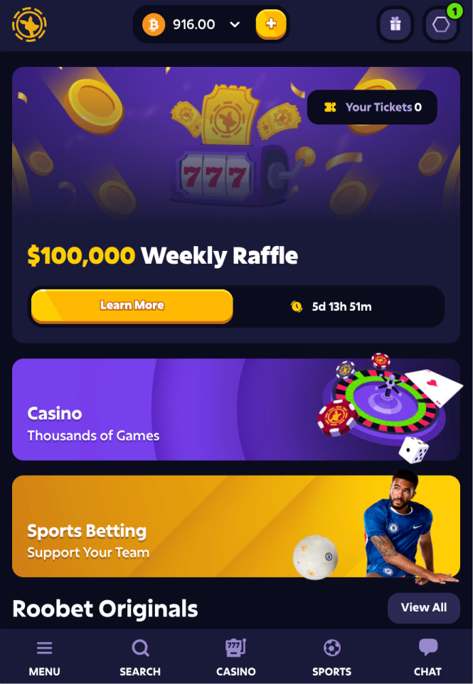 Roobet casino mobile app