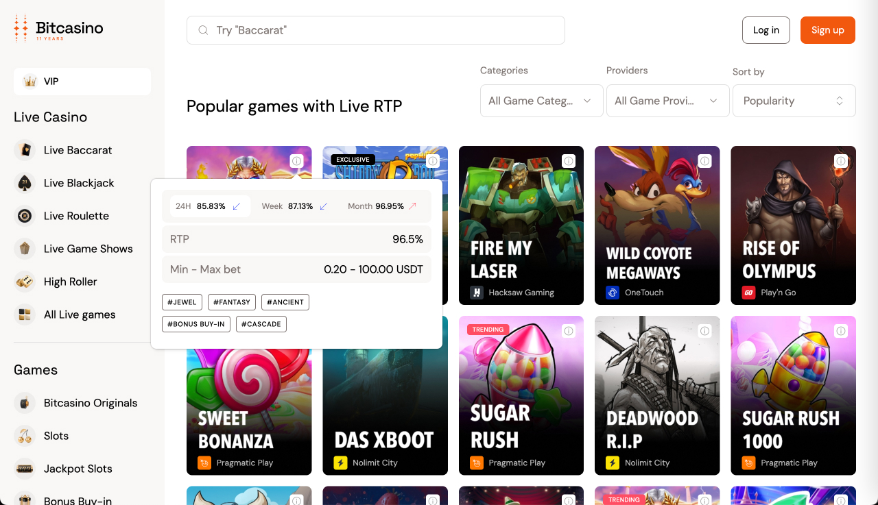 Bitcasino desktop app Popular games with Live RTP