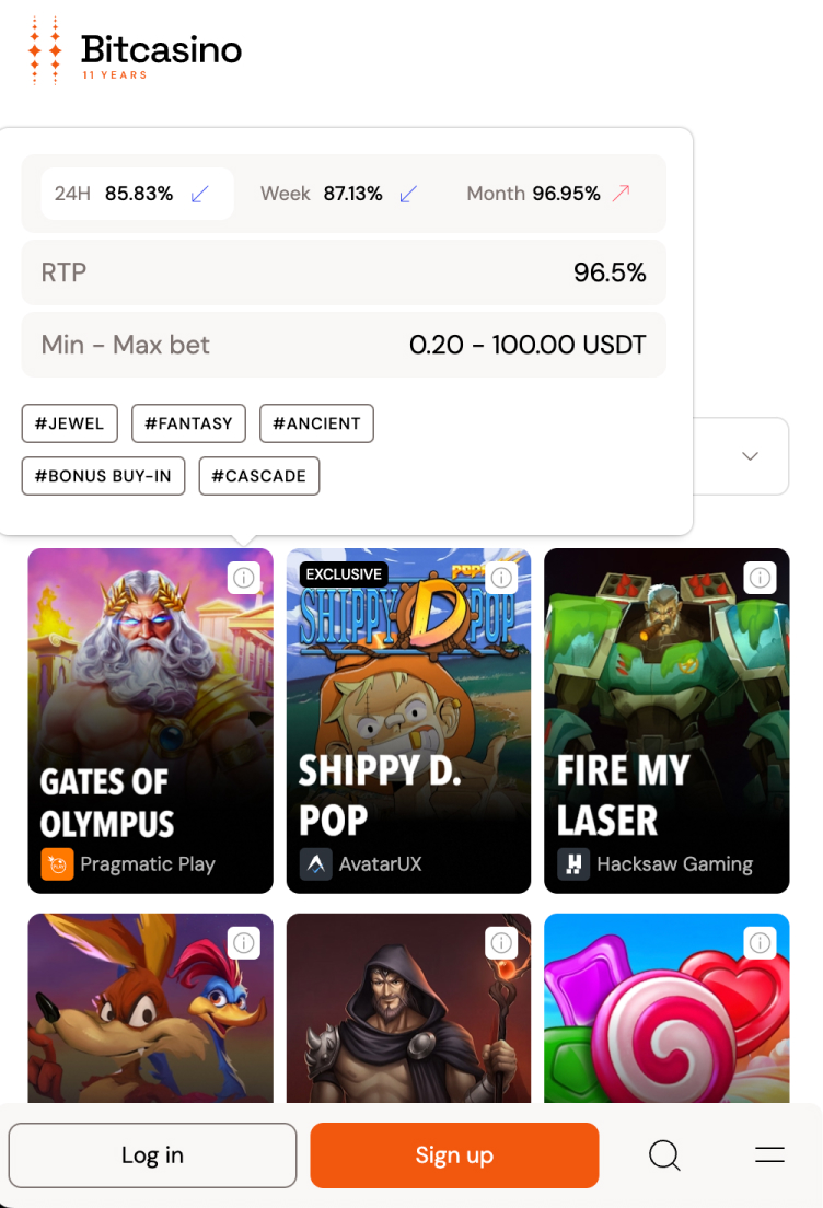 Bitcasino mobile app Live RTP
