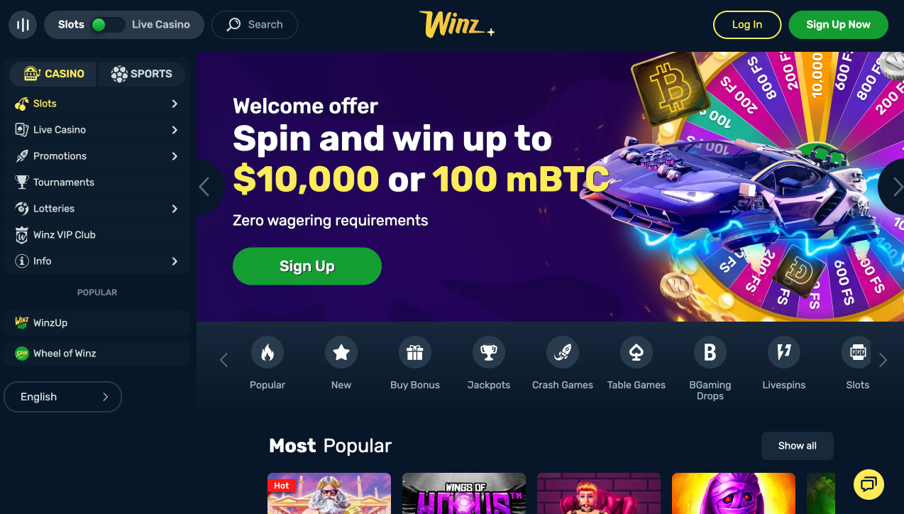 Visit Winz Winz.io casino desktop app