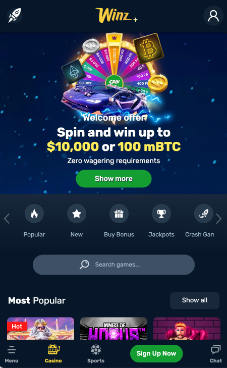 Winz.io casino mobile app