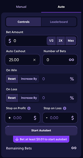 Crash autobet controls