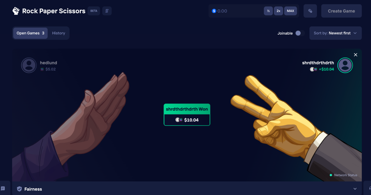 Rock-Paper-Scissors PvP (Player vs. Player) casino game